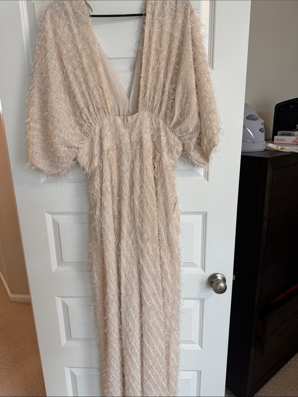 ASOS Cream Textured V-Neck Maxi Dress with Batwing Sleeves - Picture 2 of 2